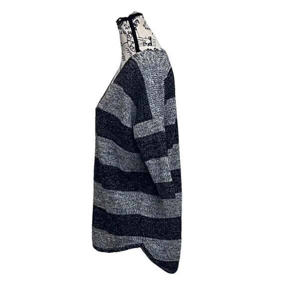 Express Y2K Striped Sweater Tunic S Grey Black Cotton V Neck Soft Knit Cozy - Picture 4 of 9